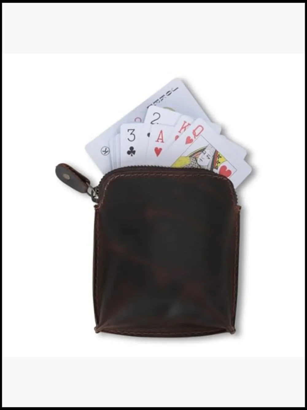 Full-Grain Leather Playing Card Case Durable Zippered Holder Poker Bridge Travel